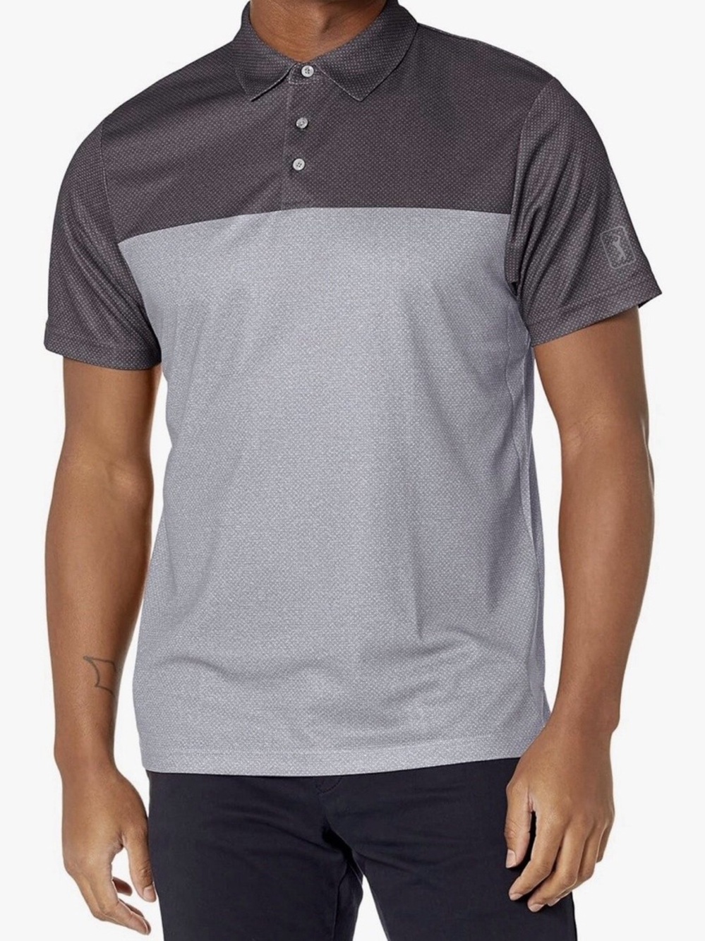 PGA Tour Men's Two-Tone Charcoal and Light Gray Polo